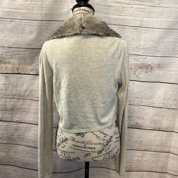 525 America Silk & Cashmere Sweater Cardigan Detachable Rabbit Fur Collar Gray - Picture 5 of 8